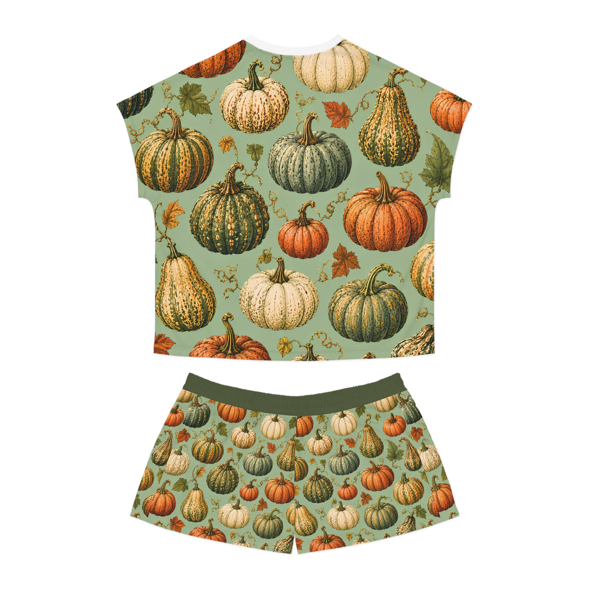 Pumpkin Pajama Set, Women's Fall Pajamas, Cute Autumn Sleepwear, Pumpkin Tee and Shorts, Cozy Halloween PJs