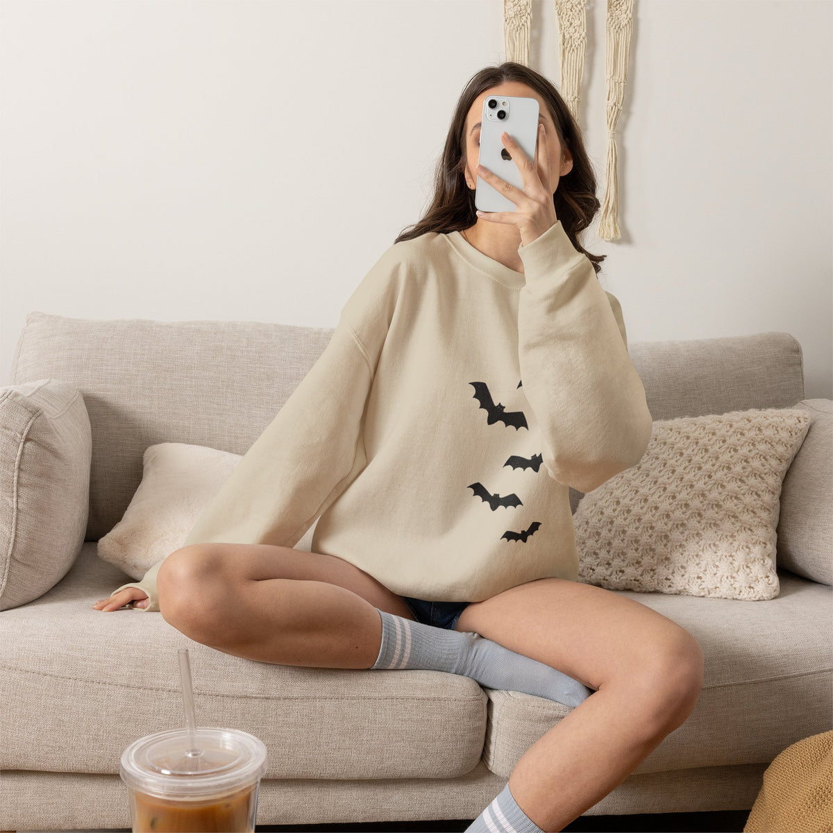 Flying Bats crewneck sweatshirt | Halloween bat silhouette