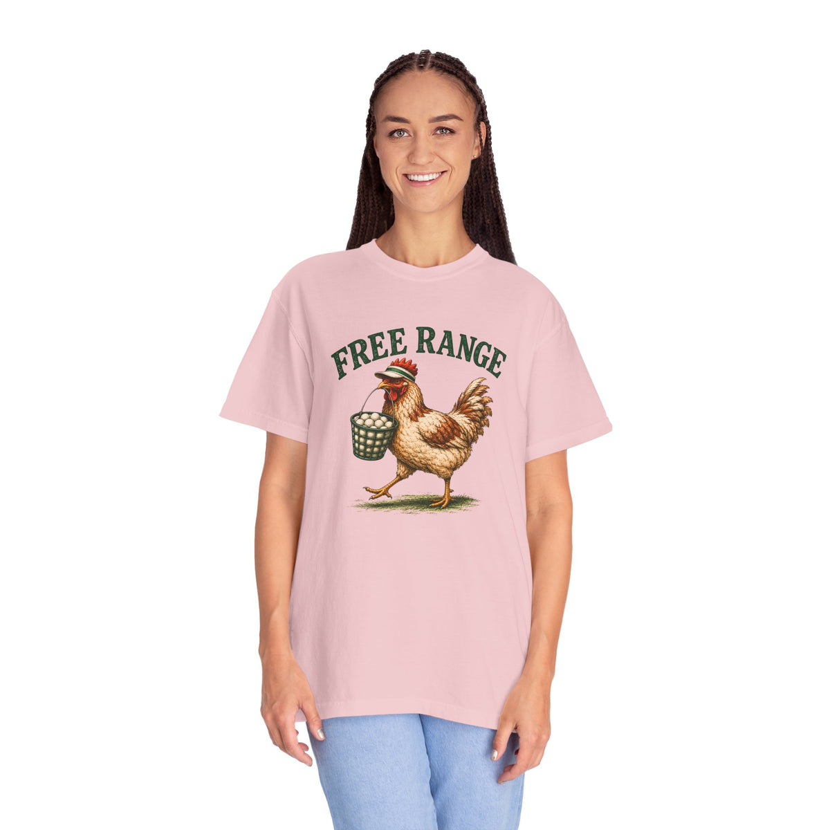 Free Range Chicken Golf Shirt, Funny Golfer Tee, Golfing Chicken T Shirt, Vintage Golf Shirt, Golf Gift for Men Women, Comfort Colors Tee