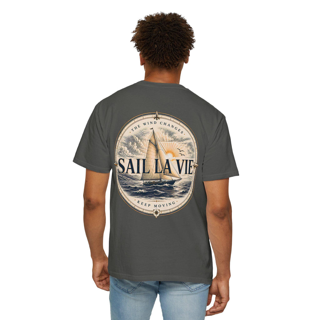 Sail La Vie Vintage Sailboat Tee, Coastal Nautical Compass Shirt