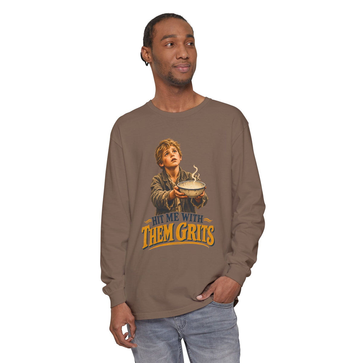 Hit Me With Them Grits Long Sleeve Shirt | Funny Southern Food Tee | Vintage Grits Graphic