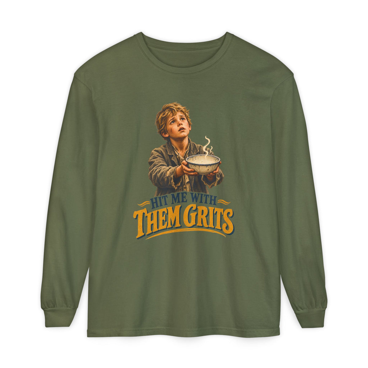 Hit Me With Them Grits Long Sleeve Shirt | Funny Southern Food Tee | Vintage Grits Graphic