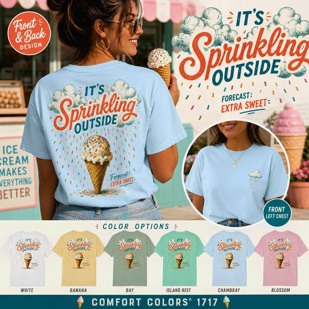 Its Sprinkling Outside ice cream cone T-Shirt | retro dessert illustration