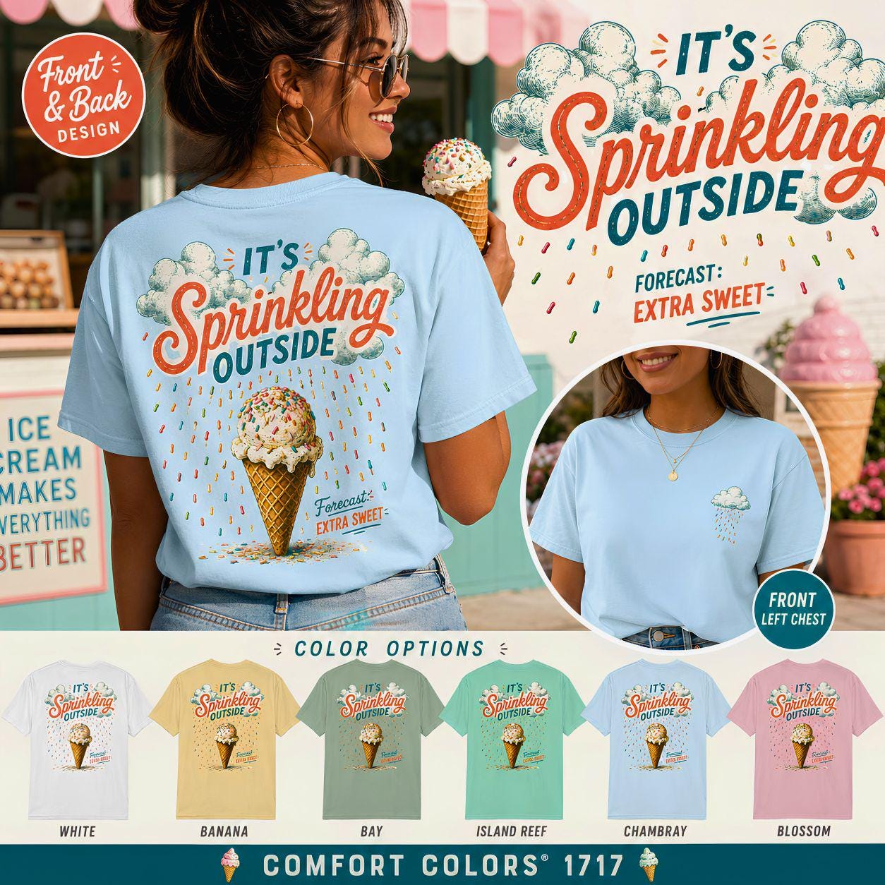 Its Sprinkling Outside ice cream cone T-Shirt | retro dessert illustration