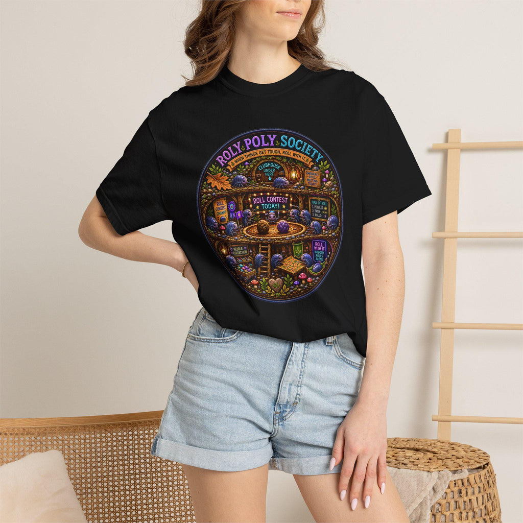 Roly Poly Society illustration T-Shirt | vintage arcade night scene