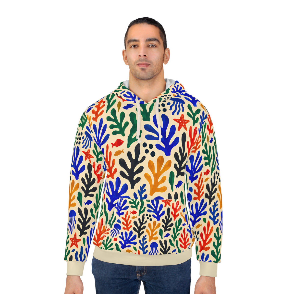Colorful Seaweed Pattern Hoodie | All-Over Print Coral Reef Design