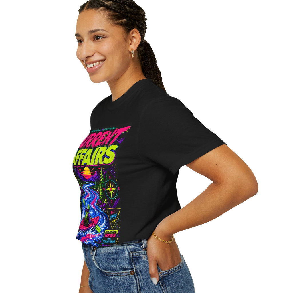 Neon Kayak River Graphic Tee, 90s Outdoor Adventure Shirt, Whitewater Kayaking Apparel