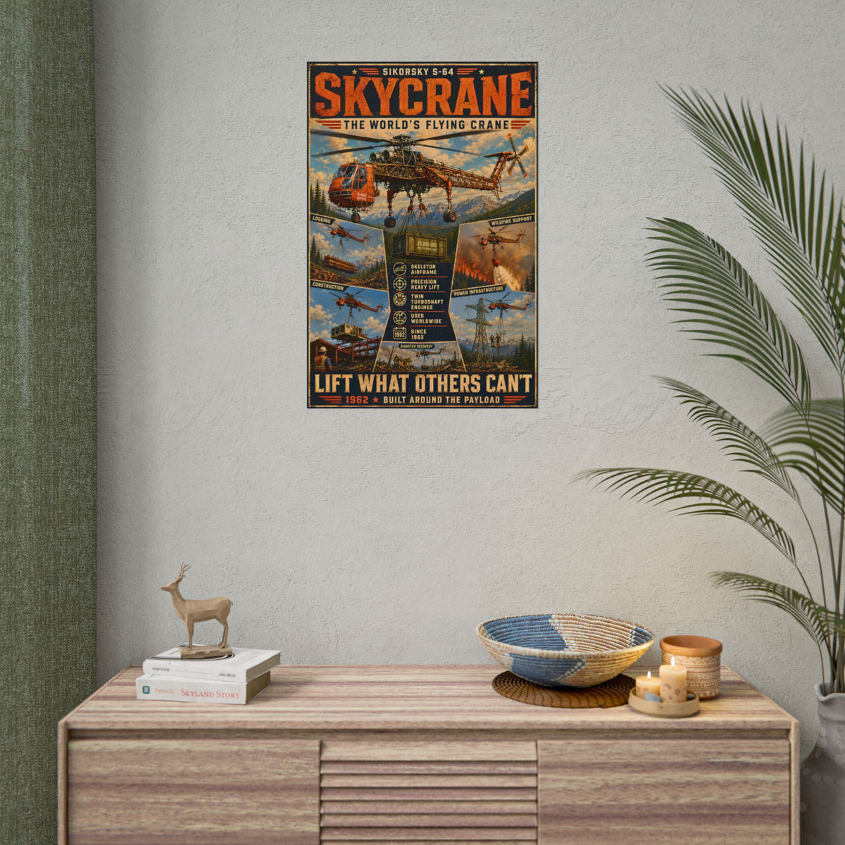 Sikorsky S-64 Skycrane Poster, Heavy Lift Helicopter Wall Art, Aviation Print, Erickson Air Crane, Helicopter Pilot Gift, Flight Deck Decor