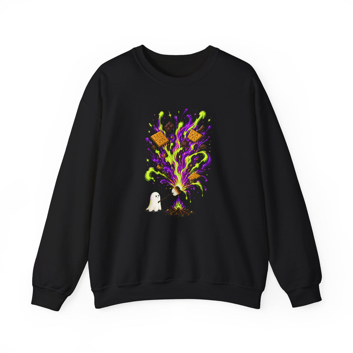 Halloween Ghost Smores Sweatshirt, Neon Spooky Campfire Crewneck, Cute Ghost Marshmallow Shirt, Halloween Camping Sweatshirt