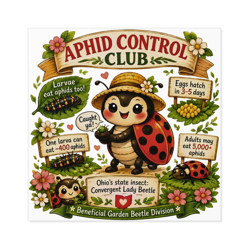 Aphid Control Club Square Sticker | Lady Beetle Garden Vinyl Decal