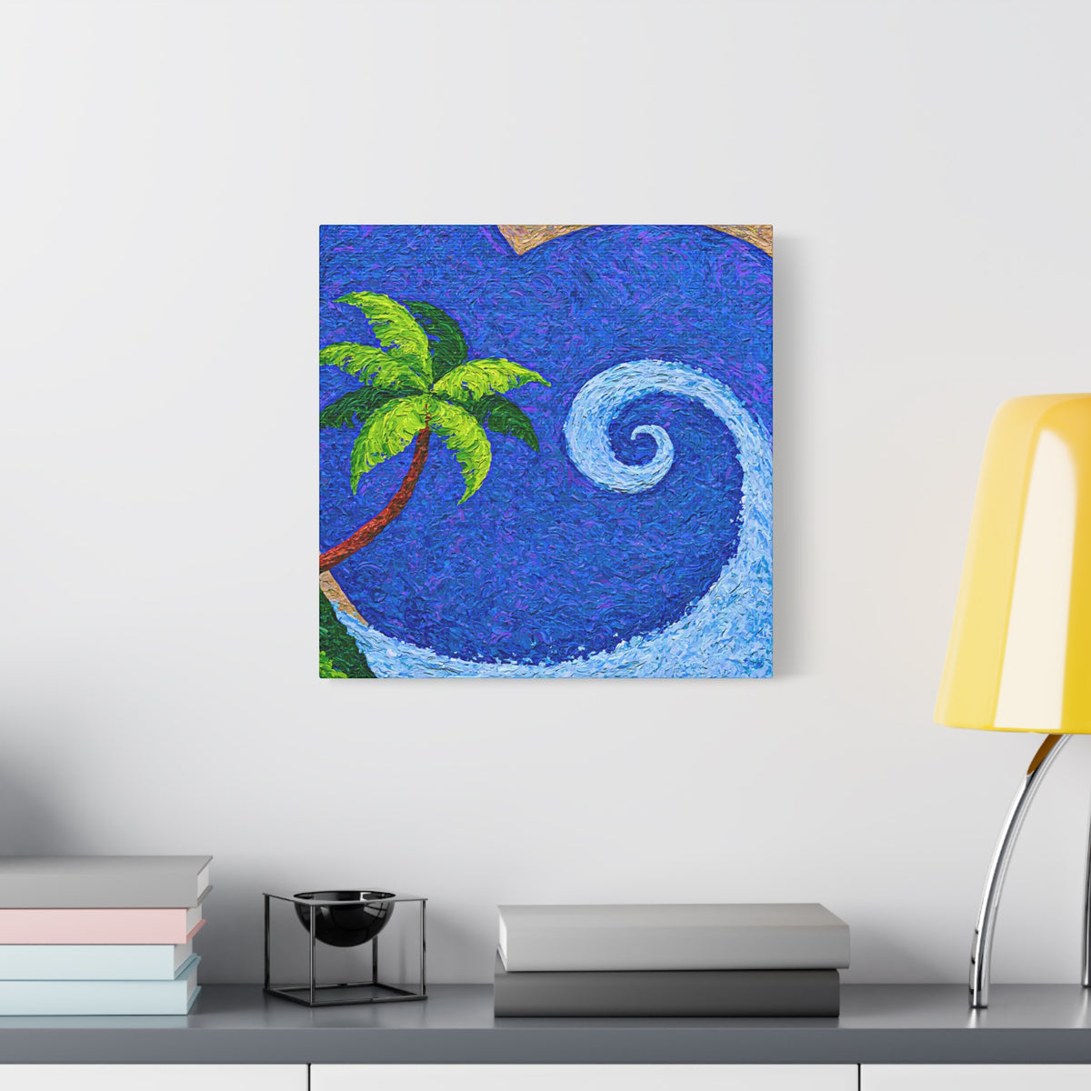 Tropical Wave Canvas Wall Art, Palm Tree Coastal Painting, Colorful Beach Decor, Tropical Studies No. 2
