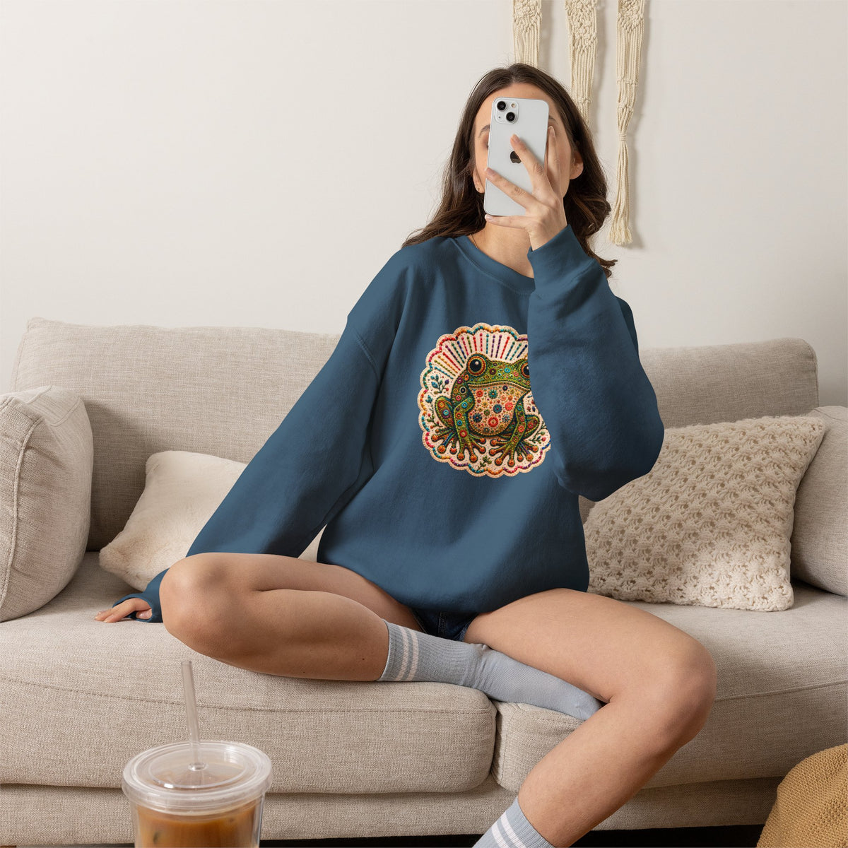 Colorful Folk Art Frog sweatshirt | Retro Floral Amphibian