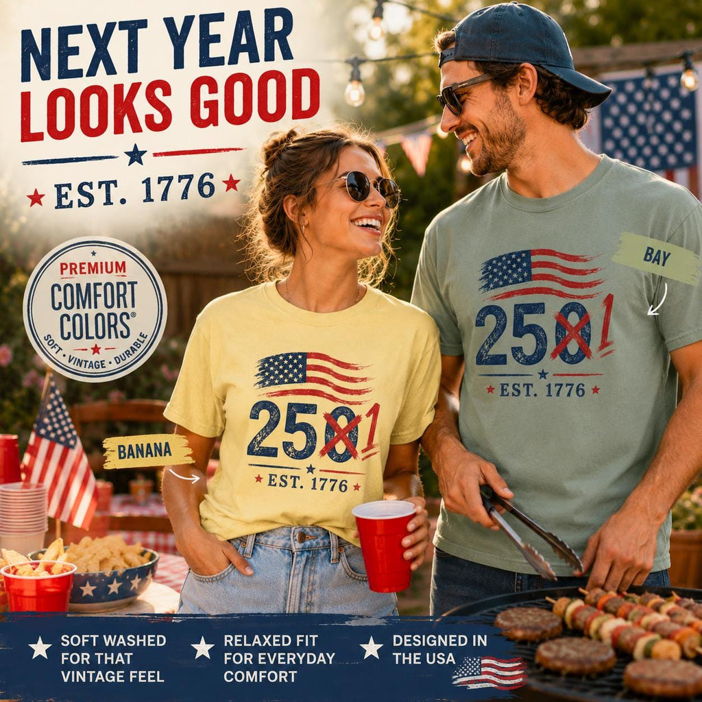 4th of July 2027 Comfort Colors 251 EST 1776 Distressed Flag Graphic Tee