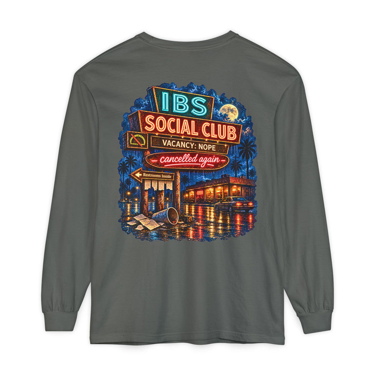 IBS Social Club Long Sleeve Shirt, Funny IBS Tee, Cancelled Again Shirt, Irritable Bowel Syndrome Gift, Retro Motel Graphic Tee