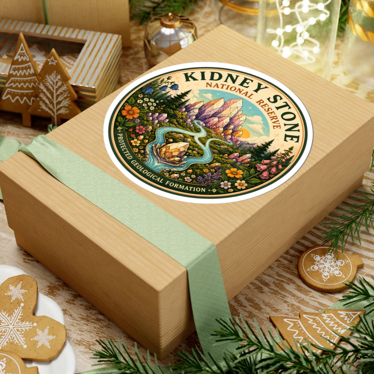 Kidney Stone National Reserve sticker | crystal mountain landscape, nature badge