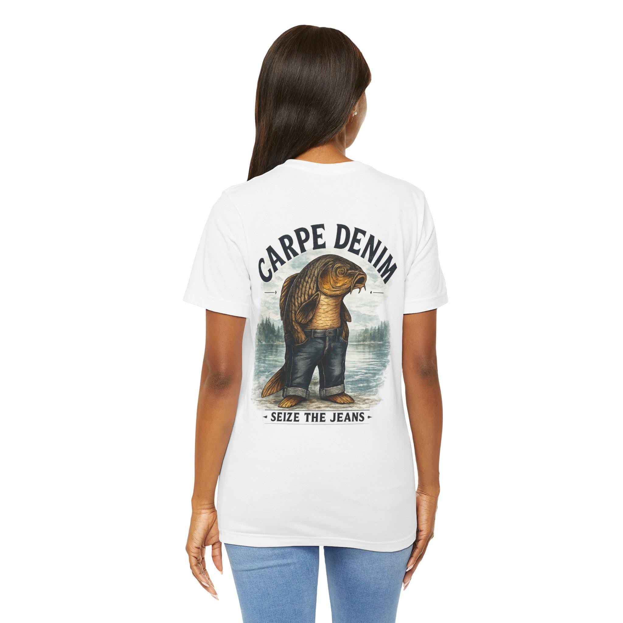 Carpe Denim Fish Graphic Tee, Funny Fishing Pun Shirt, Lake Life Apparel