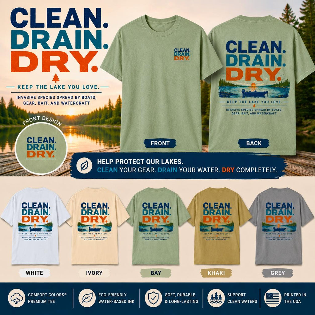 Clean Drain Dry Lake Conservation Tee, Invasive Species Awareness Boating Shirt
