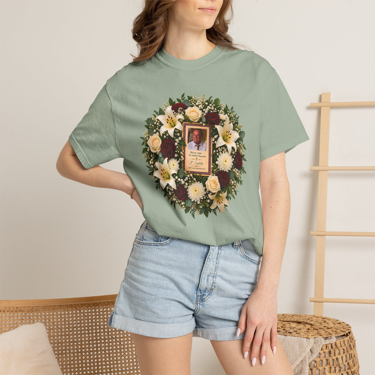 Act Accordingly Shirt | Vintage Funeral Prayer Card Parody | Memento Mori Graphic Tee