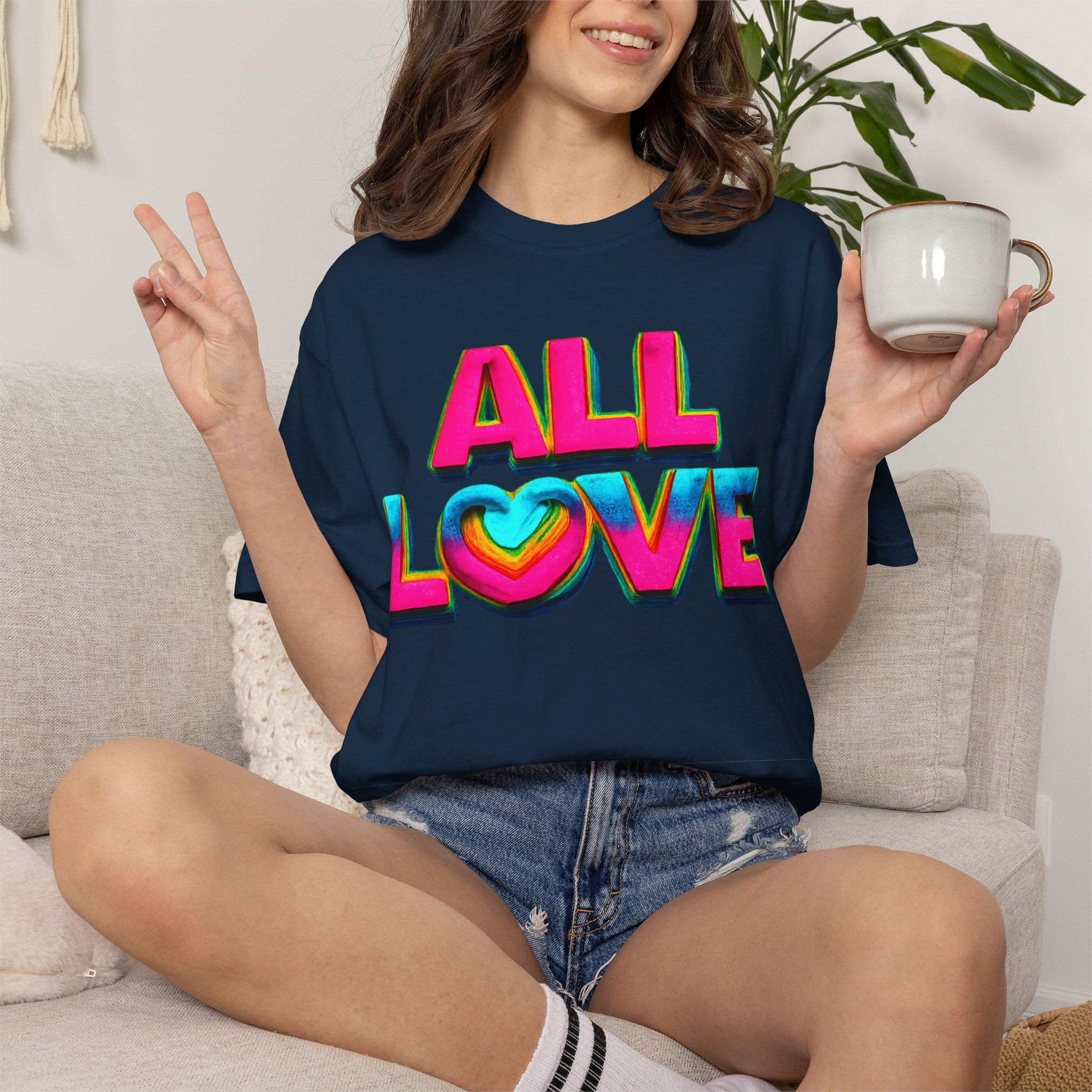 All Love Retro Heart Graphic Tee, Colorful Positive Vibes Shirt