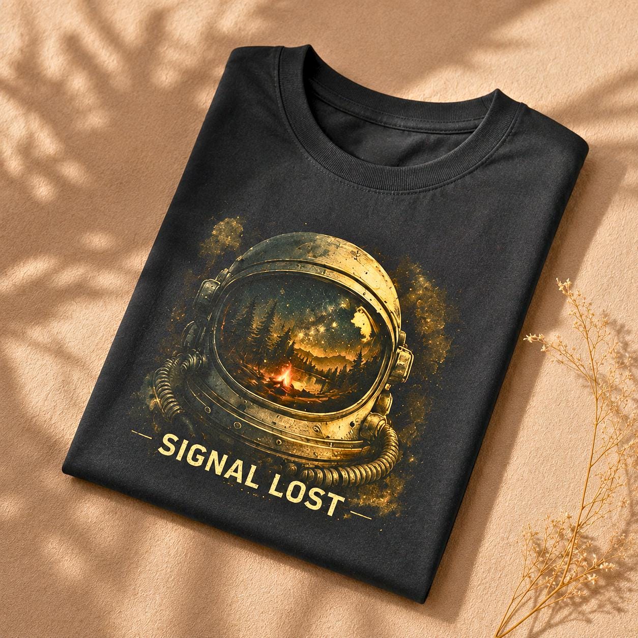 Signal Lost Astronaut Shirt, Cosmic Wilderness Campfire Graphic Tee