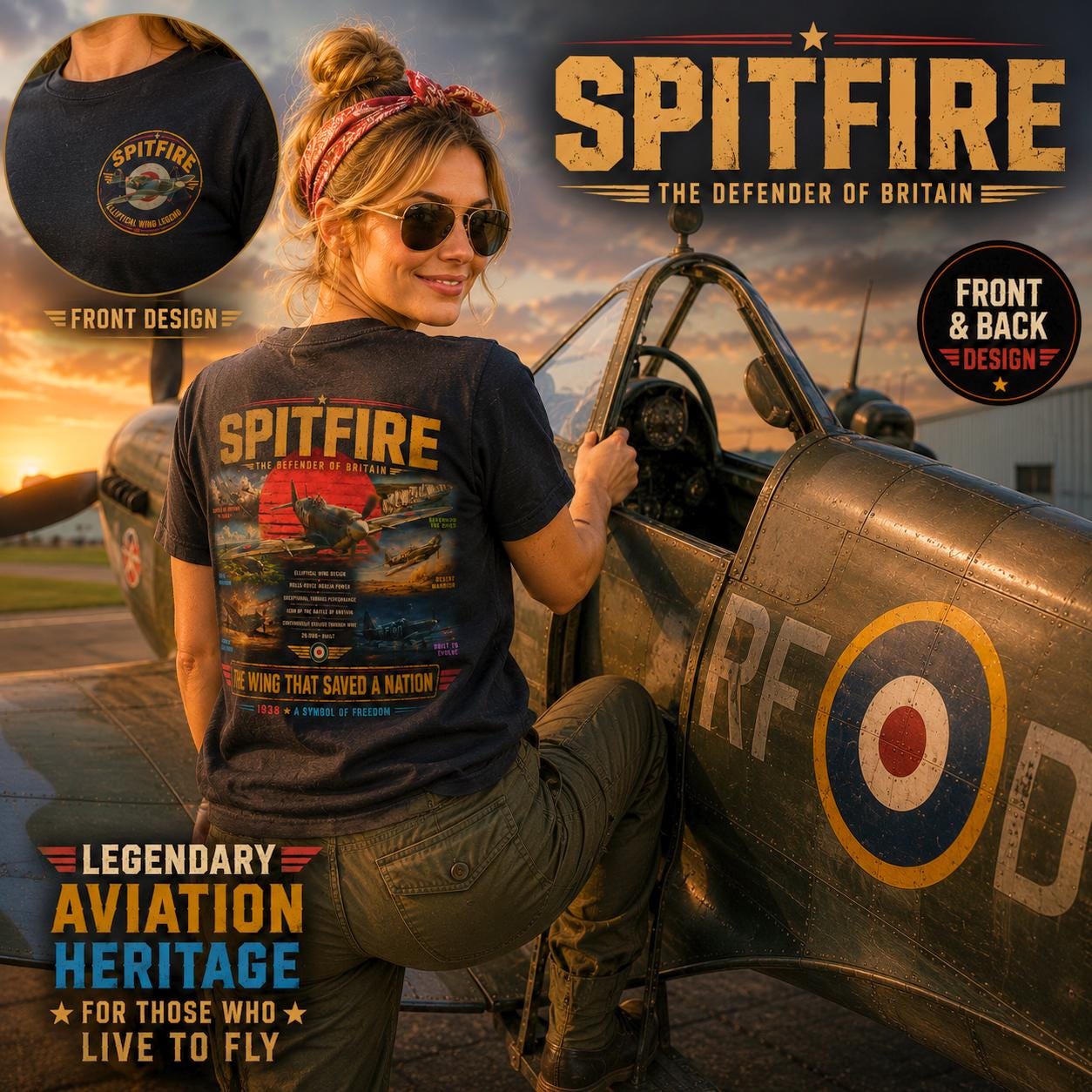 Spitfire Aircraft History T-Shirt | The Wing That Saved a Nation, WWII Plane Art
