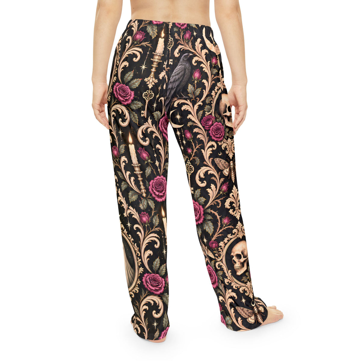 Haunted Damask Pajama Pants, Gothic Halloween Lounge Pants, Ghost Skull Rose Pajamas, Spooky Victorian Sleepwear