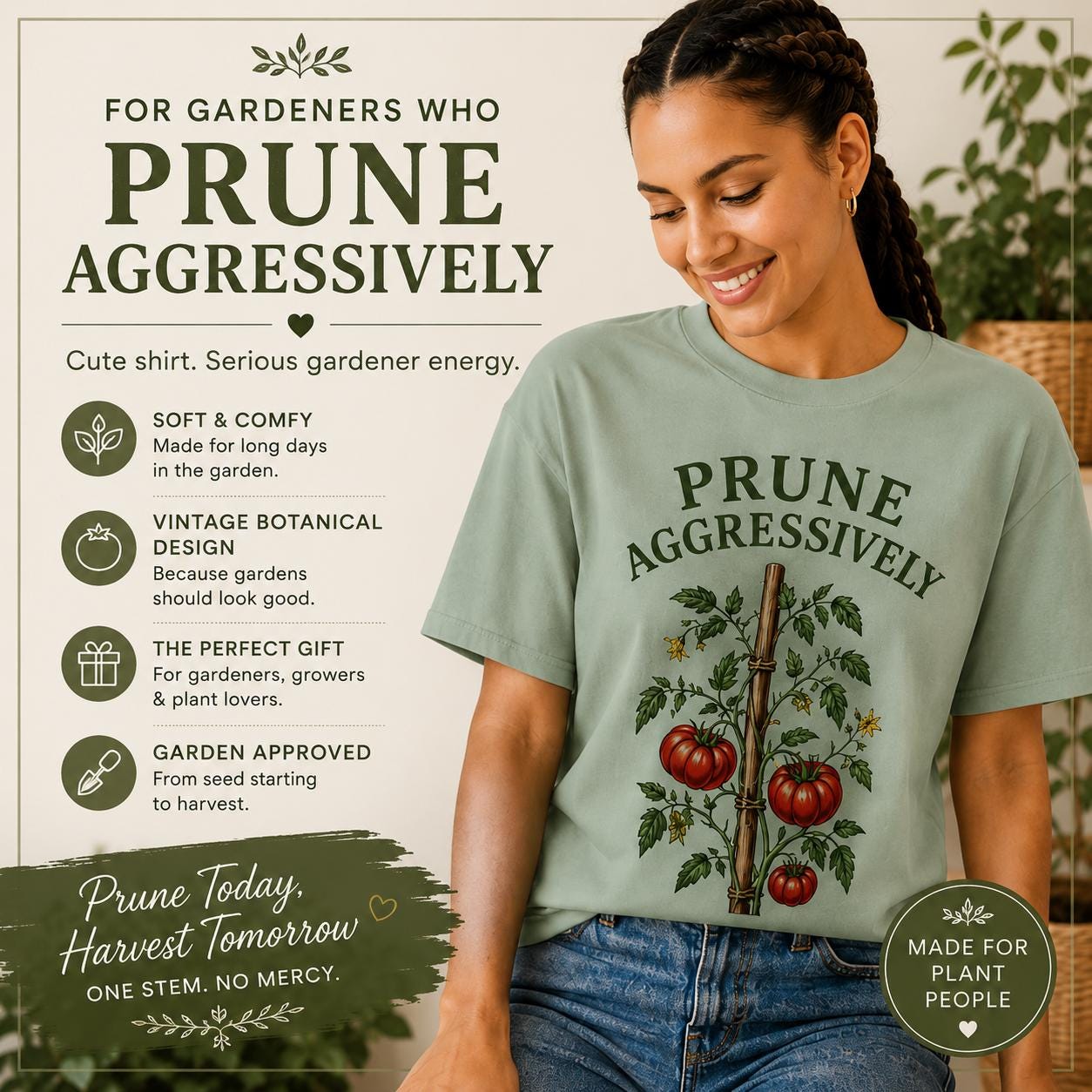 Prune Aggressively Tomato Gardener Tee