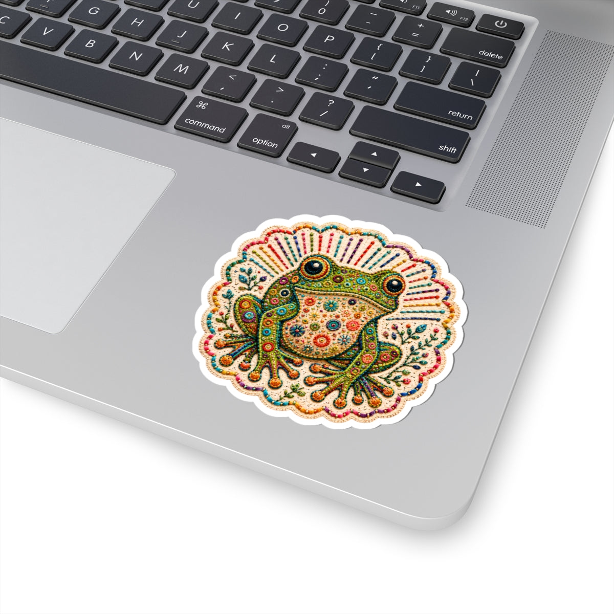 Decorative Patterned Frog Kiss-Cut Sticker | Colorful Boho Floral Vinyl