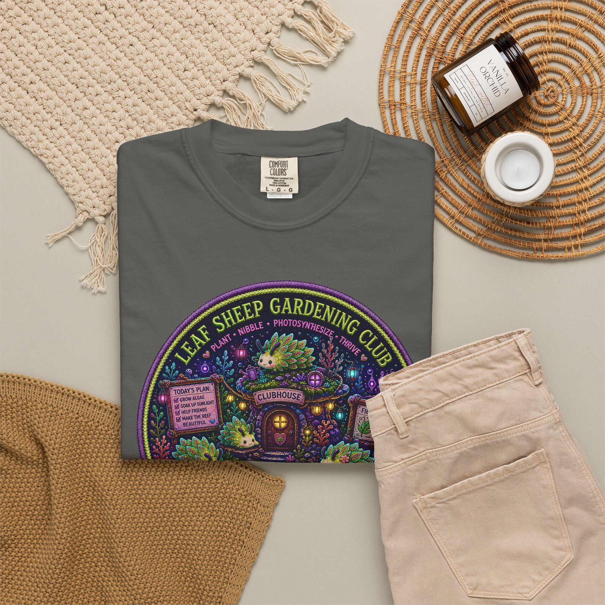 Leaf Sheep Gardening Club T-Shirt | Whimsical Sea Slug Nature Tee, Botanical Graphic Shirt