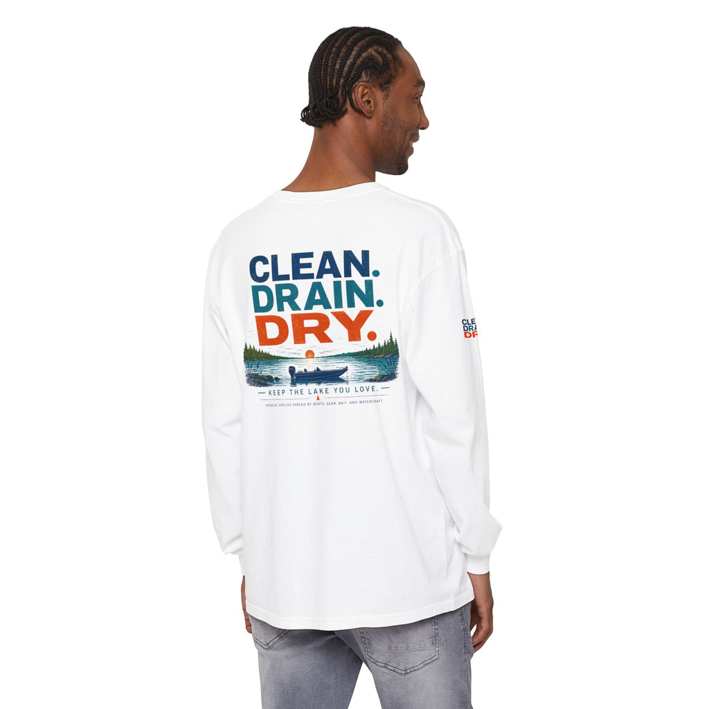 Long Sleeve Tee — "Clean. Drain. Dry." Lake Conservation Shirt