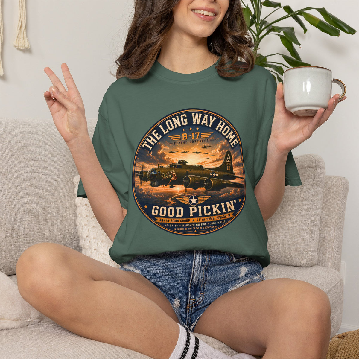 B-17 Flying Fortress Shirt, Good Pickin Tee, WWII Aviation Shirt, Historic Bomber Graphic, Warbird Gift, Pilot Shirt, Aircraft Lover Gift