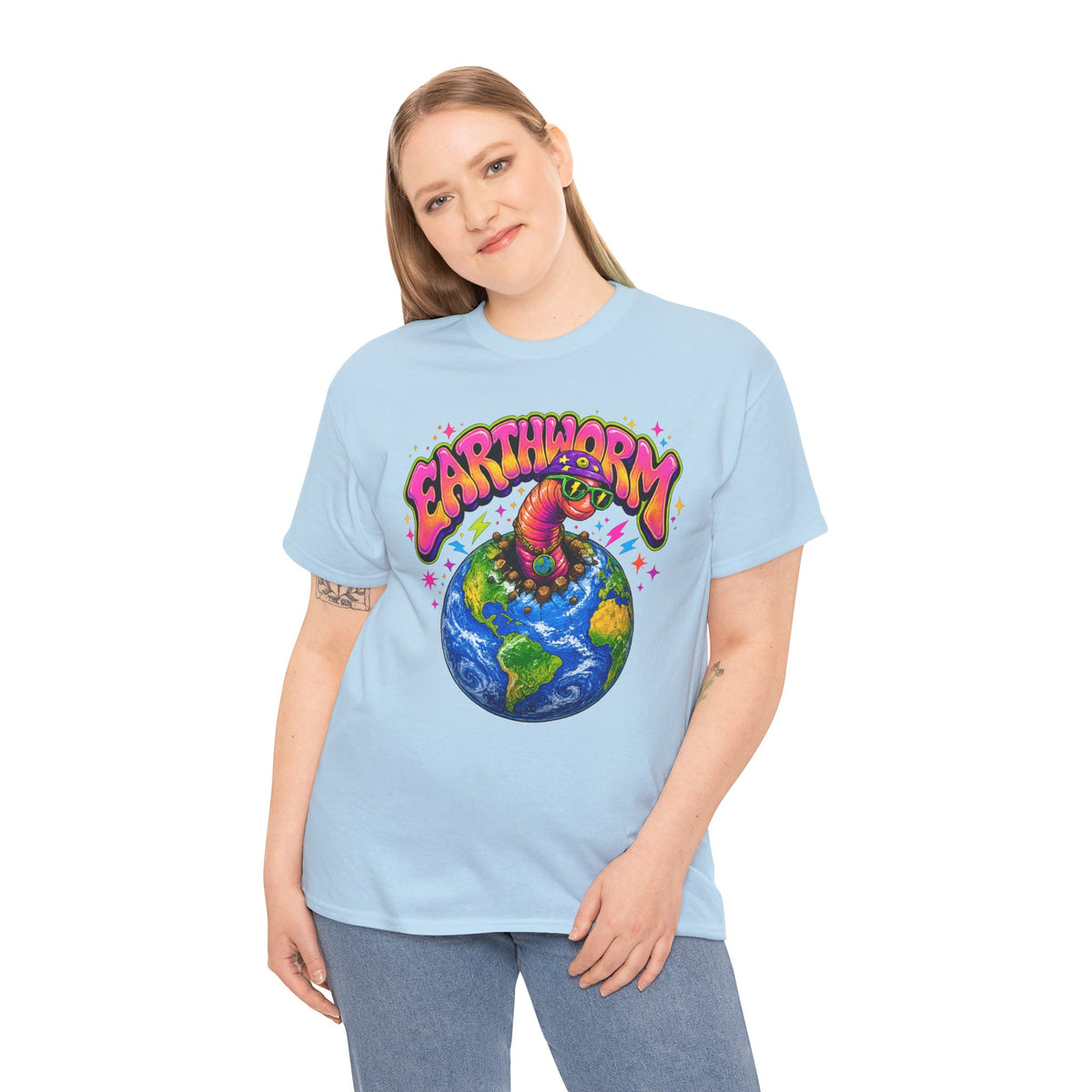 Earthworm Graphic T-Shirt, Funny Worm Shirt, Psychedelic Earth Shirt, Colorful Streetwear Tee, Funky Cartoon Worm Design, Vaporwave Style
