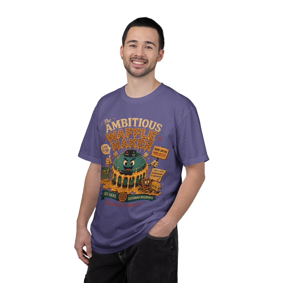 Ambitious Waffle Maker T-shirt | Retro Cartoon Breakfast Illustration