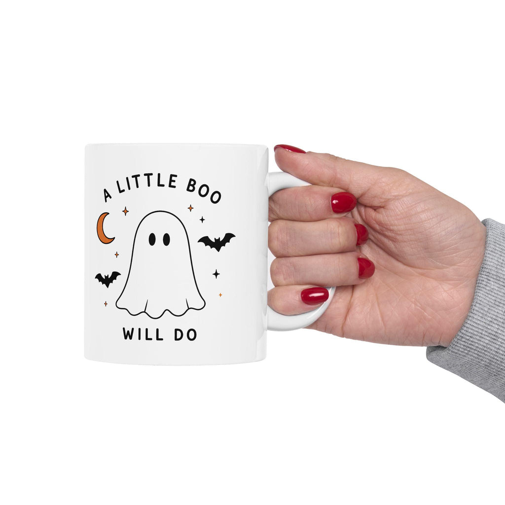 Ghost Halloween Ceramic Mug | Minimalist Spooky Bat Moon Design
