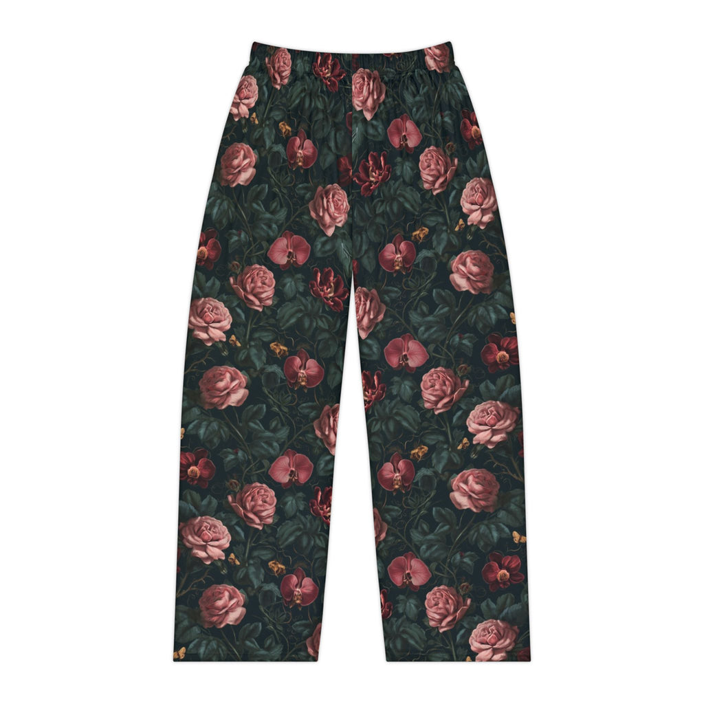 Midnight Rose Pajama Pants | Gothic Botanical Moths & Flowers