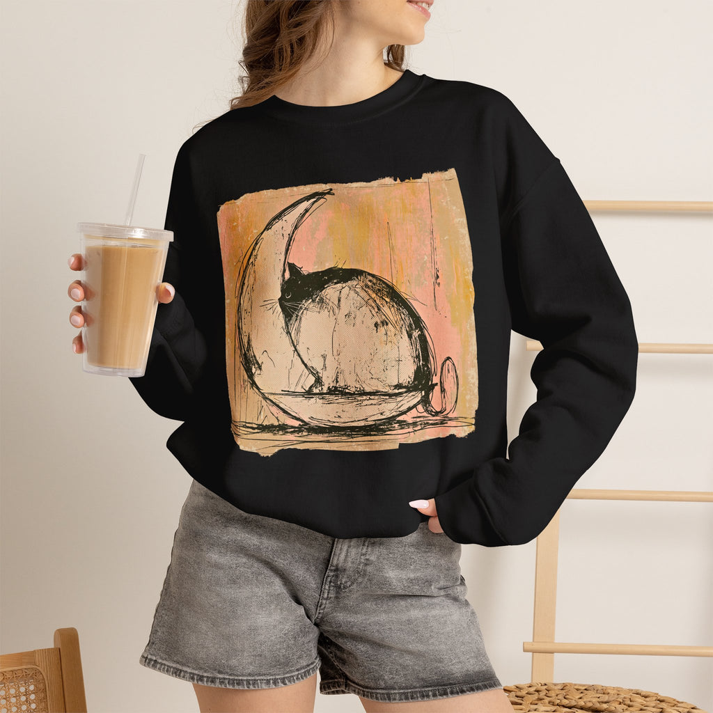 Sketch Moon Cat Crewneck Sweatshirt | Celestial Cat Illustration