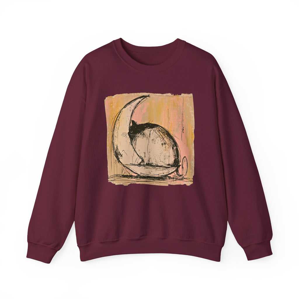Sketch Moon Cat Crewneck Sweatshirt | Celestial Cat Illustration