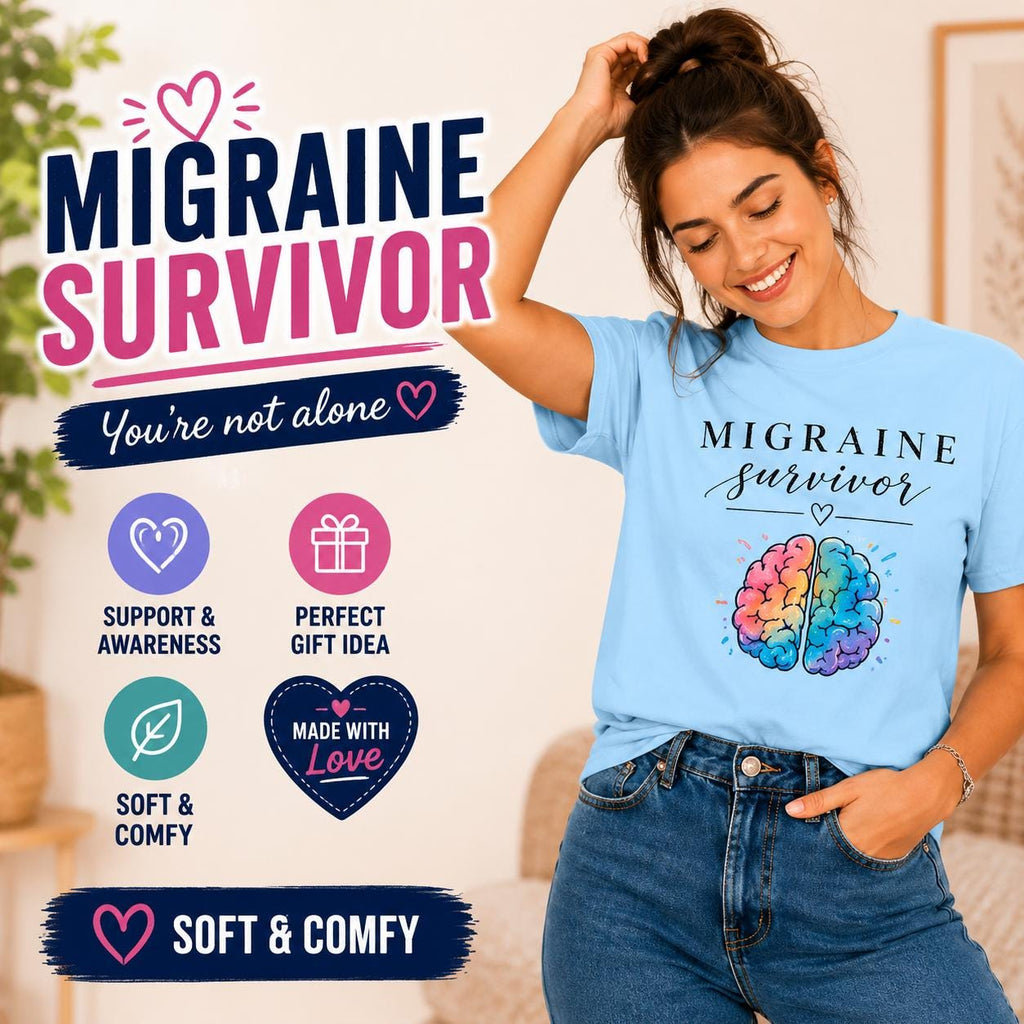 Migraine Survivor Shirt | Colorful Brain Graphic Tee, Mental Health Awareness