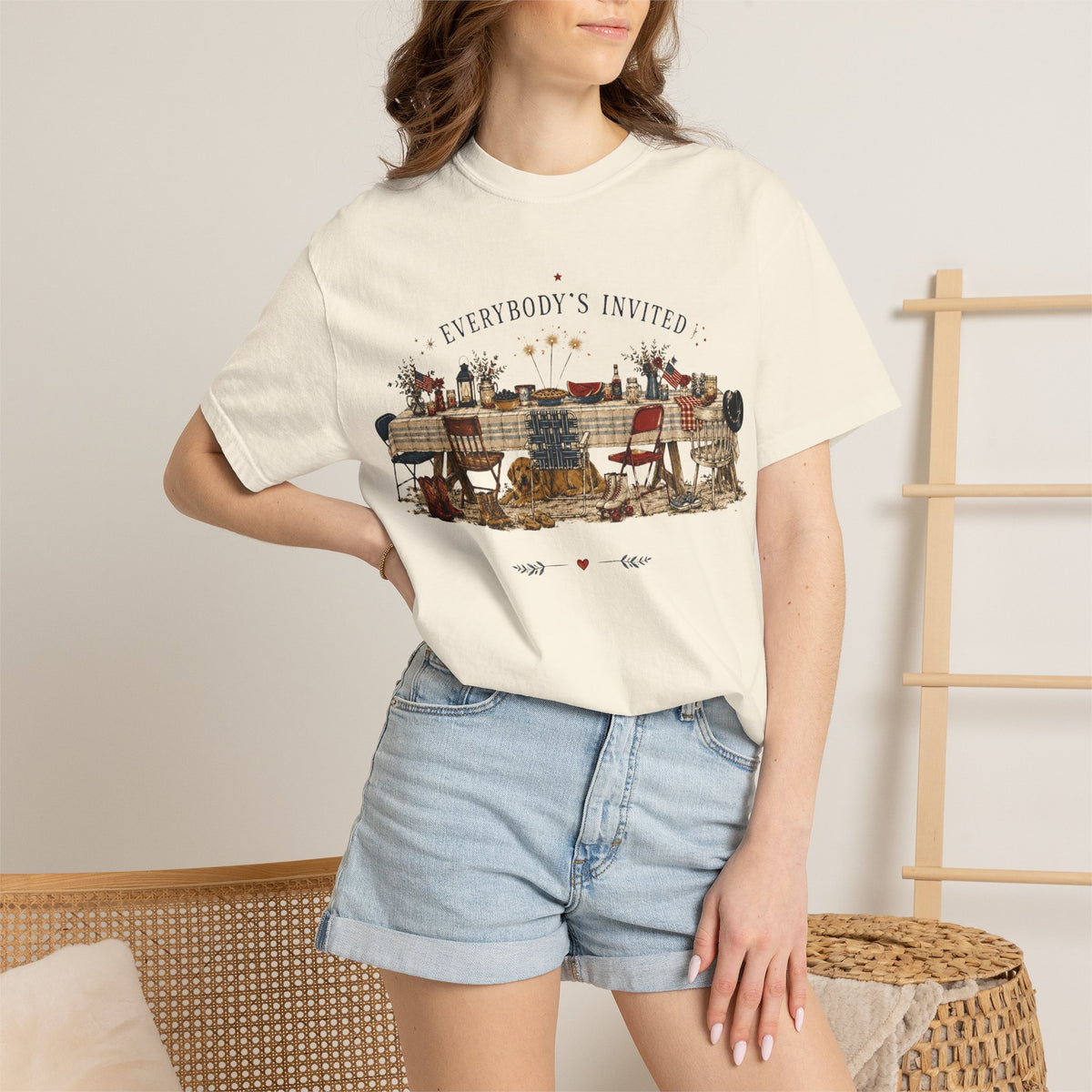 Everybodys Invited Shirt | Vintage Americana Picnic Tee | Patriotic Folk Art Graphic Tee | Summer Gathering Shirt