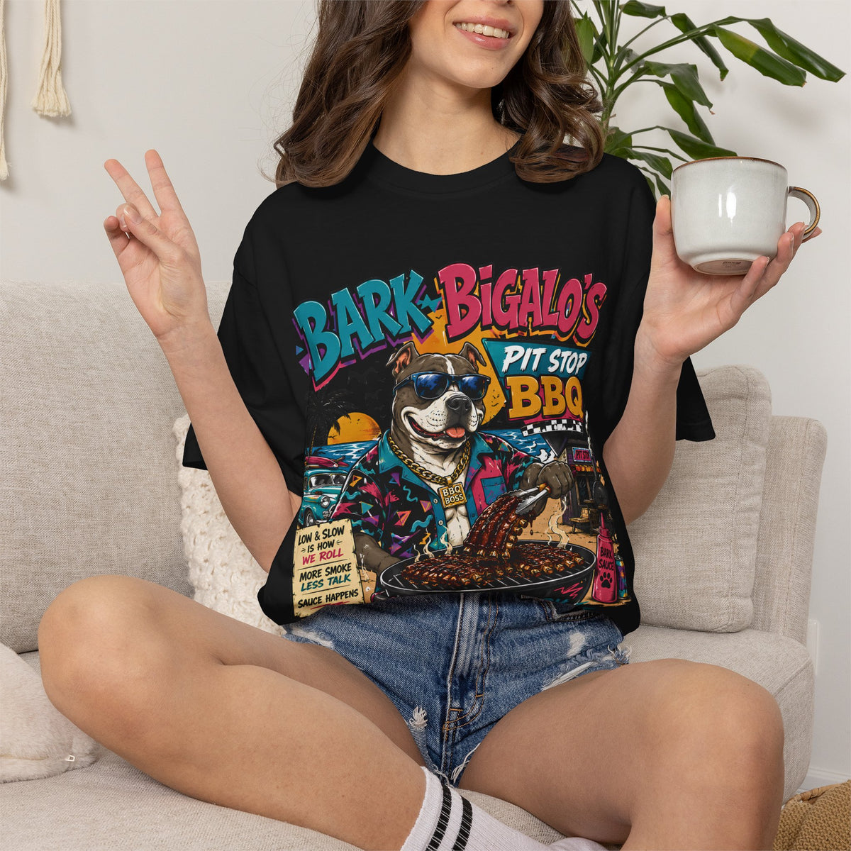 Bark Bigalos Pit Stop BBQ Shirt, Funny Pitbull BBQ Tee, Retro Beach Dog Shirt, Summer Cookout Graphic Tee, BBQ Lover Gift
