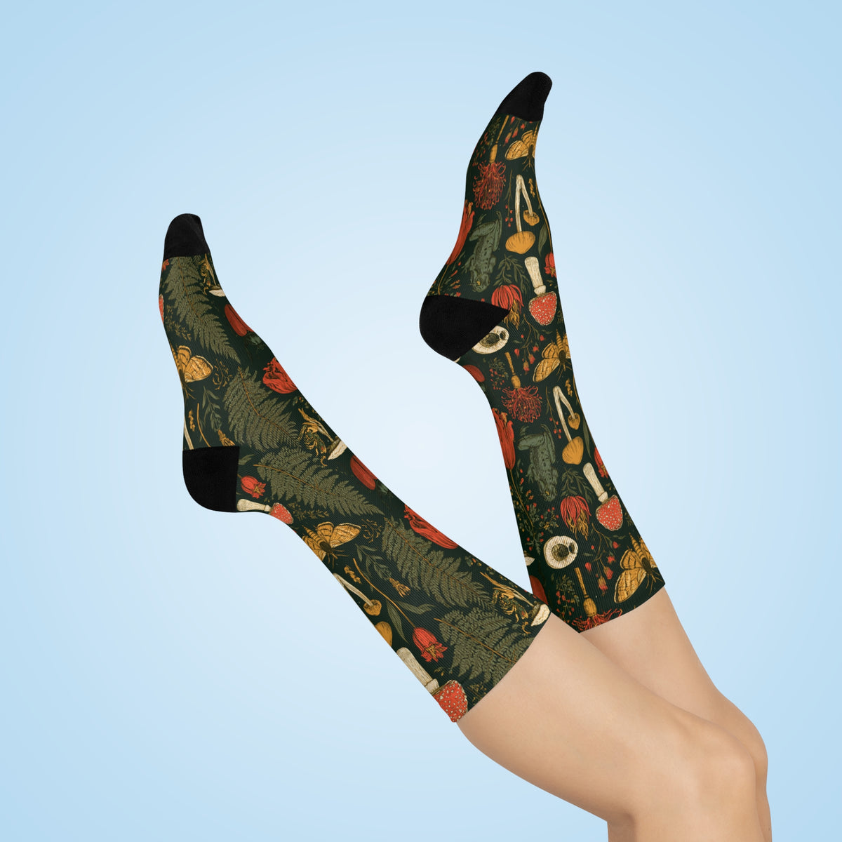 Cabinet of Curiosities Crew Socks | Fern Moth Mushroom Print