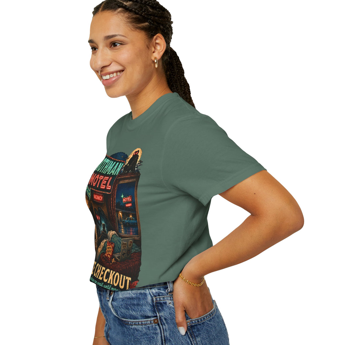 Mothman Motel Late Checkout T-Shirt | Cryptid Retro Horror Art