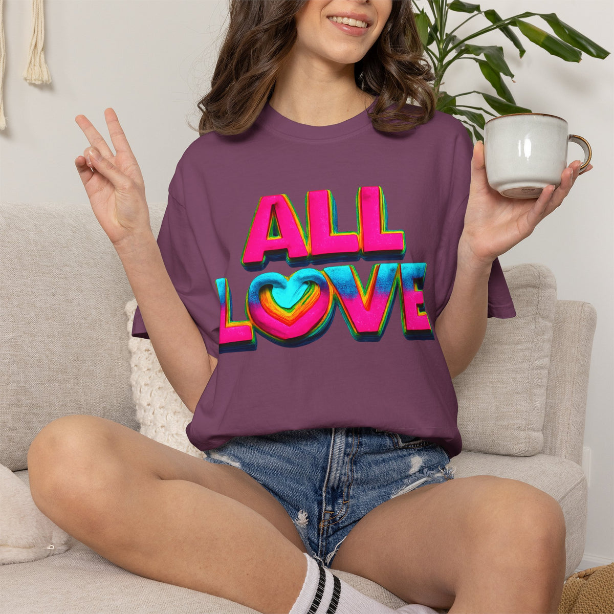 All Love Shirt, Retro Colorful Tee, Positive Vibes Shirt, Heart Graphic Tee, Bright Aesthetic T-Shirt, Feel Good Shirt, Gift for Friends