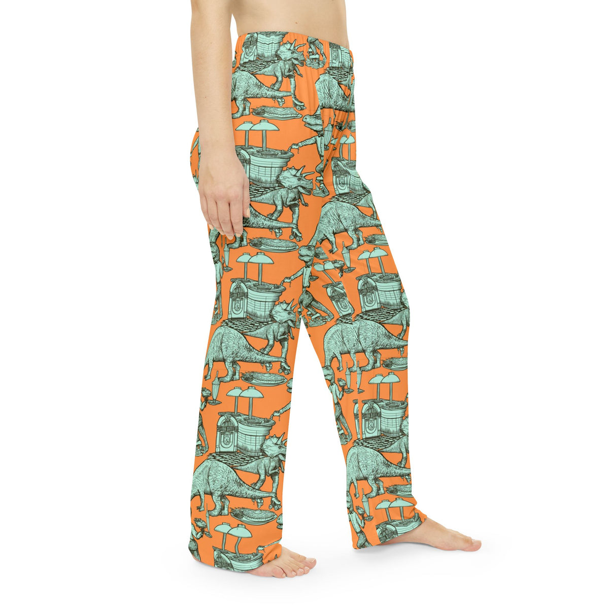 Skating Dinosaur Pajama Pants | Retro Roller Skate Diner