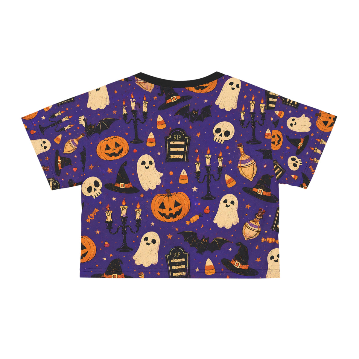 Halloween Ghost Pumpkin Pattern Crop Tee | All-Over Print