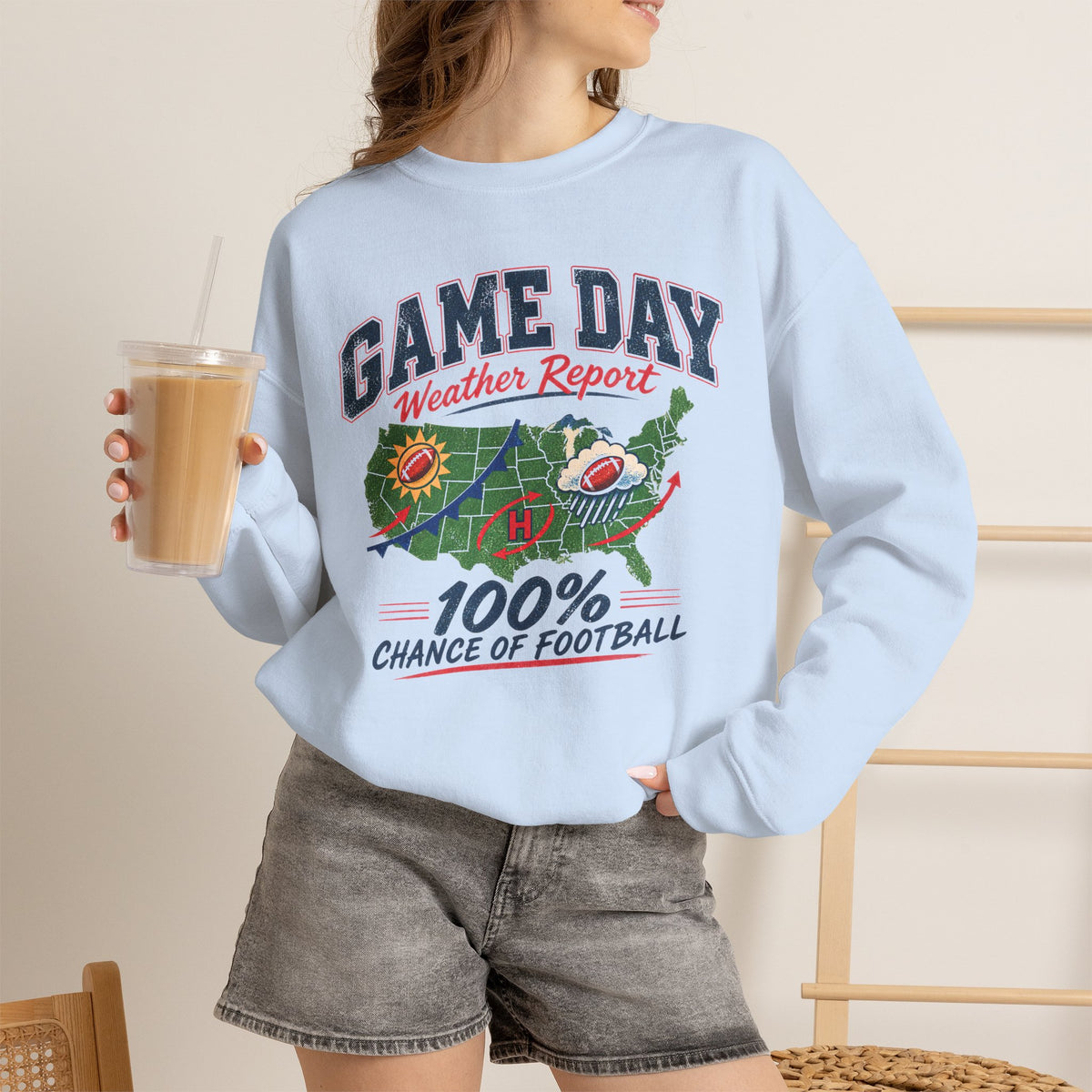 Game Day Weather Report 100% Chance of Football Sweatshirt | Football Weather Crewneck