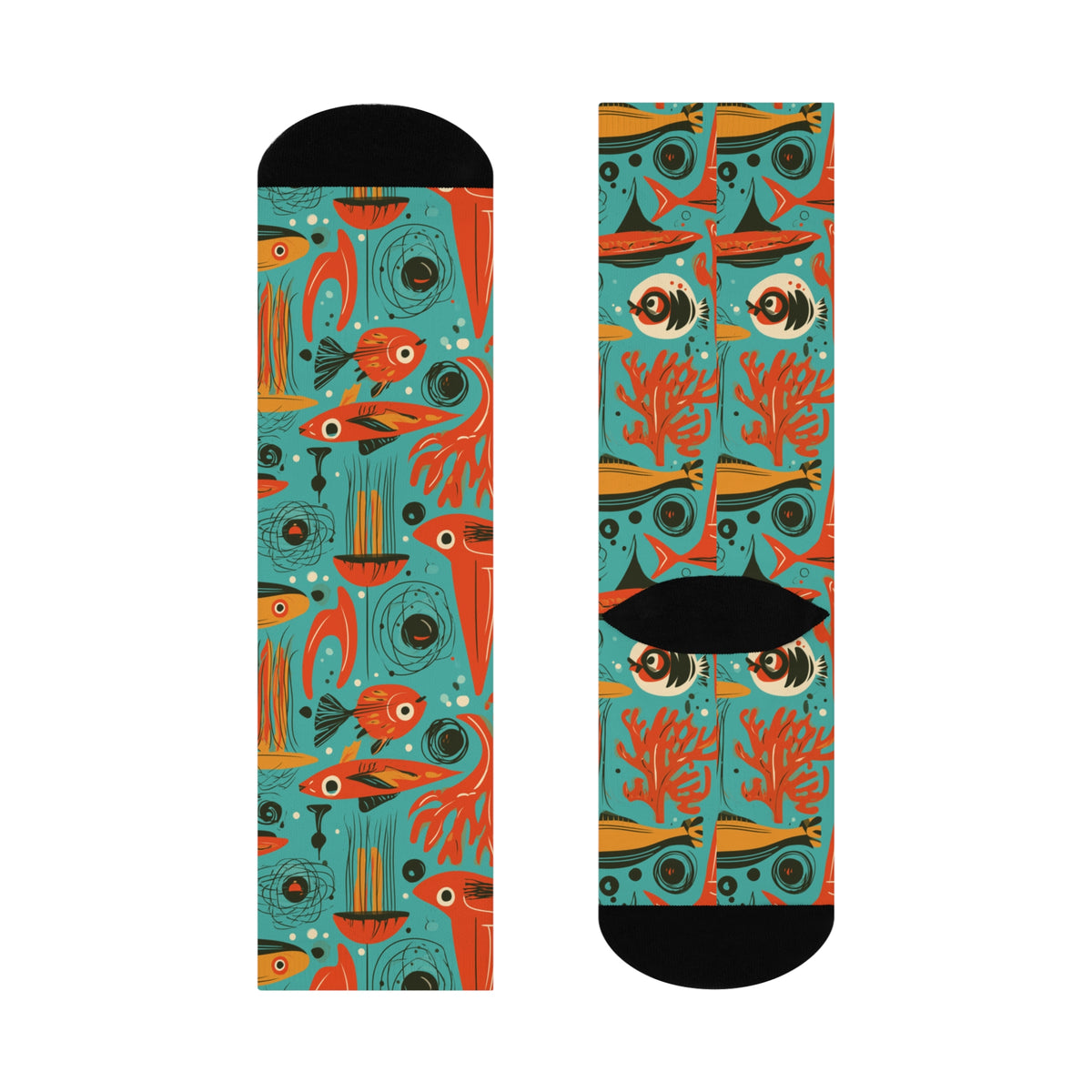 Atomic Aquarium Crew Socks | Retro Orange Fish & Jellyfish