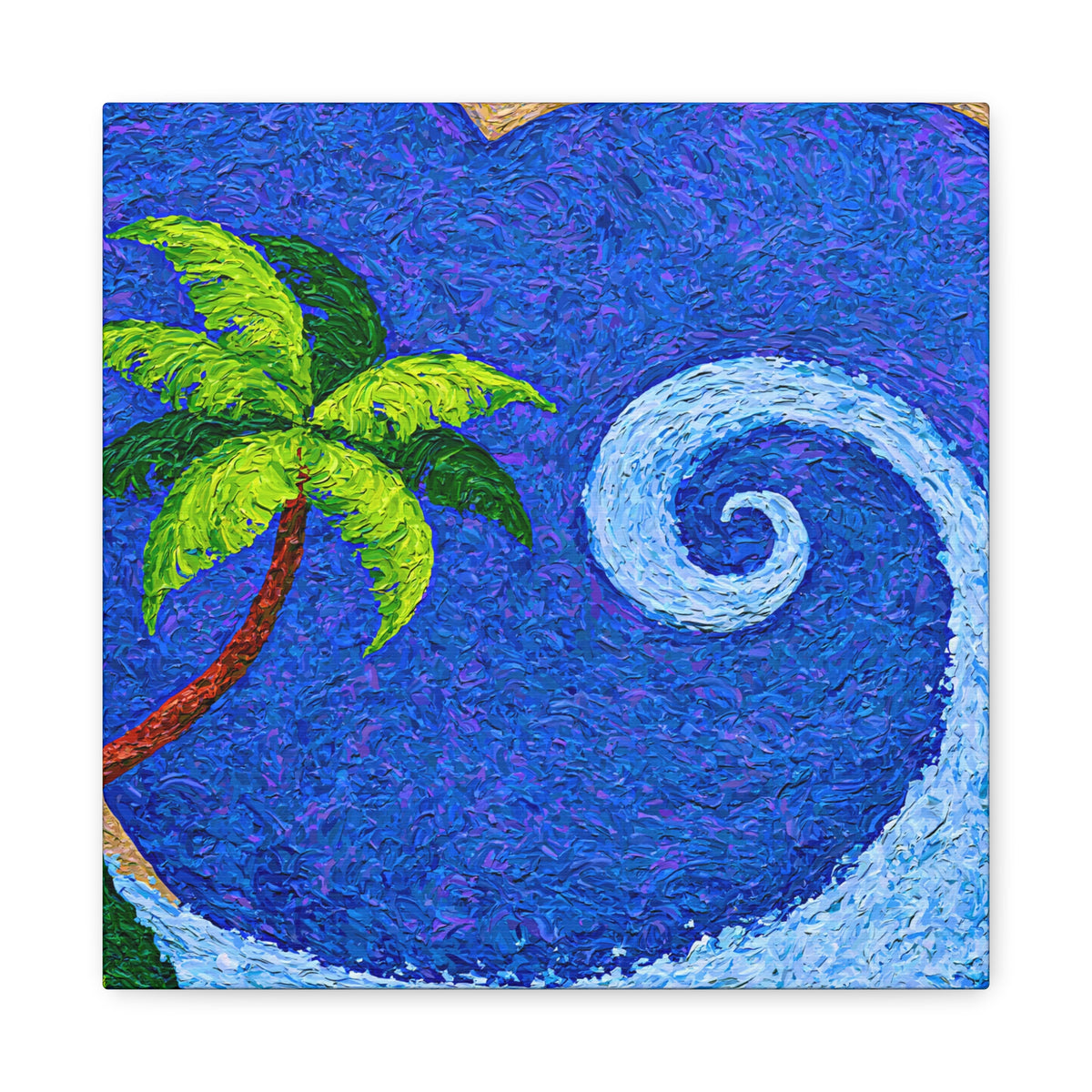 Tropical Wave Canvas Wall Art, Palm Tree Coastal Painting, Colorful Beach Decor, Tropical Studies No. 2