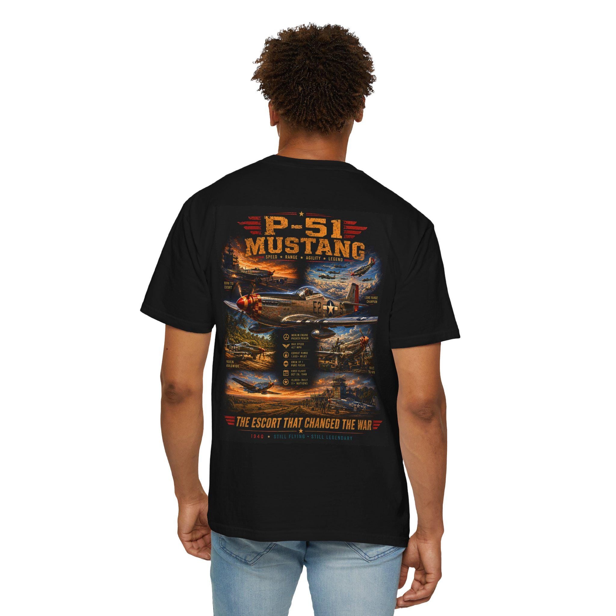 P-51 Mustang Vintage Warplane T-shirt | WWII Fighter Aircraft Graphic