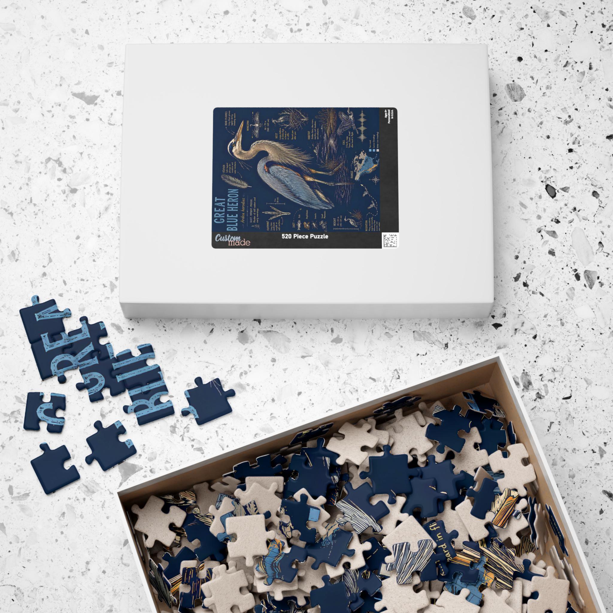 Blue Heron Nature Illustration Puzzle | Wetlands Bird Jigsaw (110-520 Pieces)